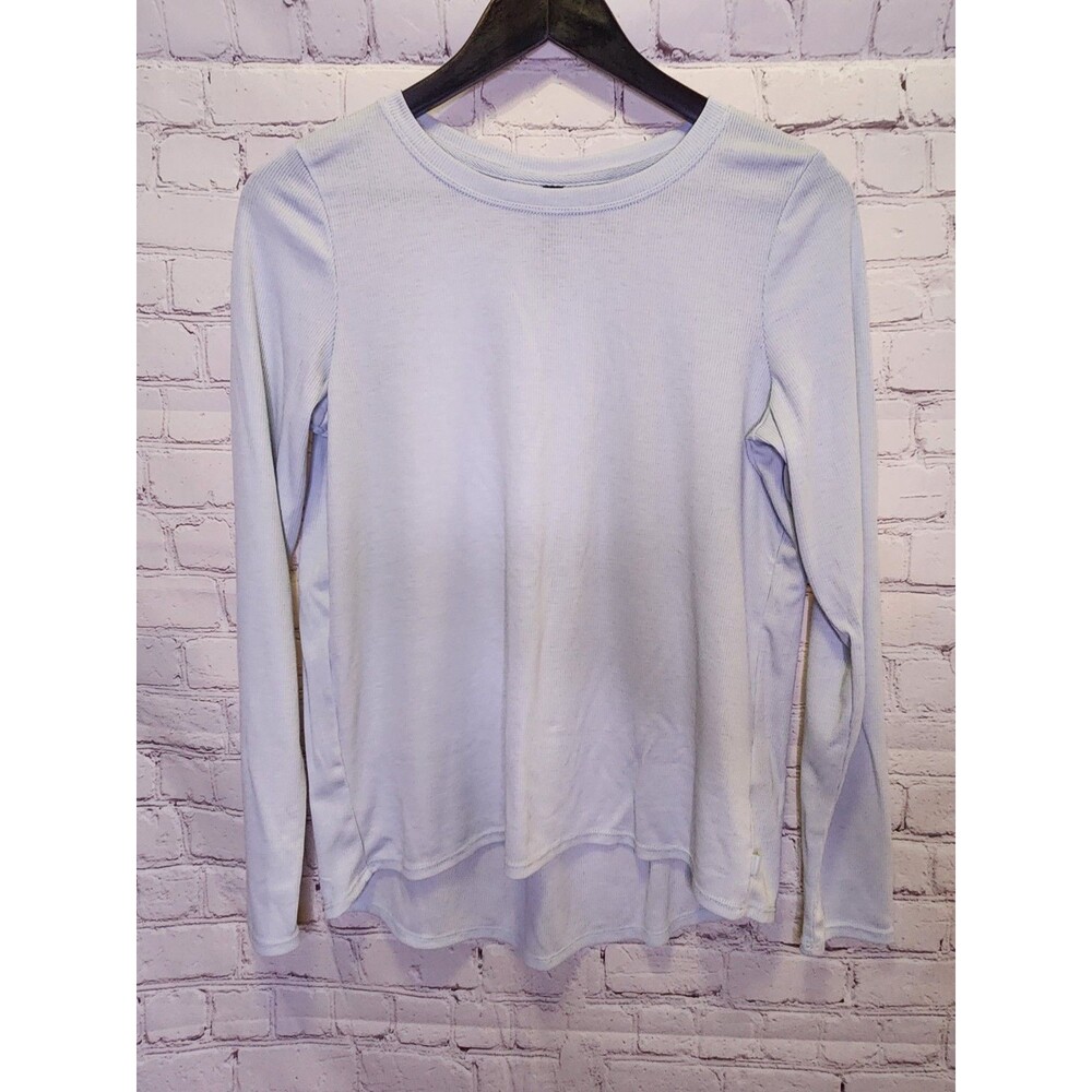 Mondetta Soft Ribbed Long Sleeve Top Womens Small Blue Crew Neck Back Pleat